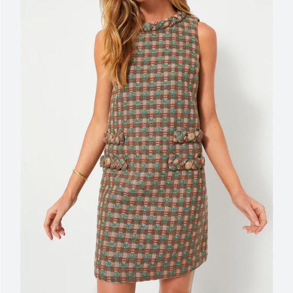 Tuckernuck Neapolitan Tweed Sleeveless Jackie Dress Pink Green Brown Sz L NEW - Picture 1 of 16